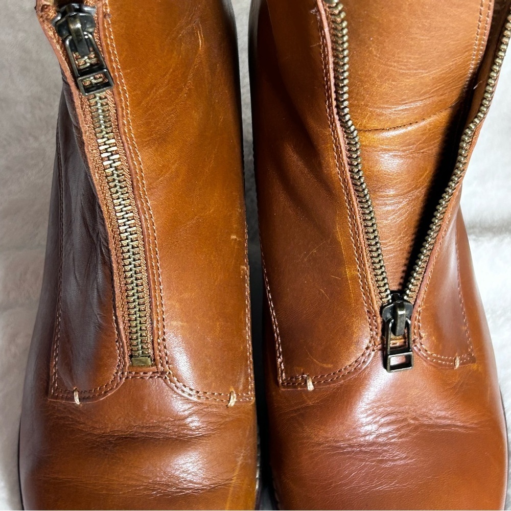 Madewell Alyce Brown Chestnut Leather Front Zipper Heeled Boots Size 11 - Picture 15 of 15